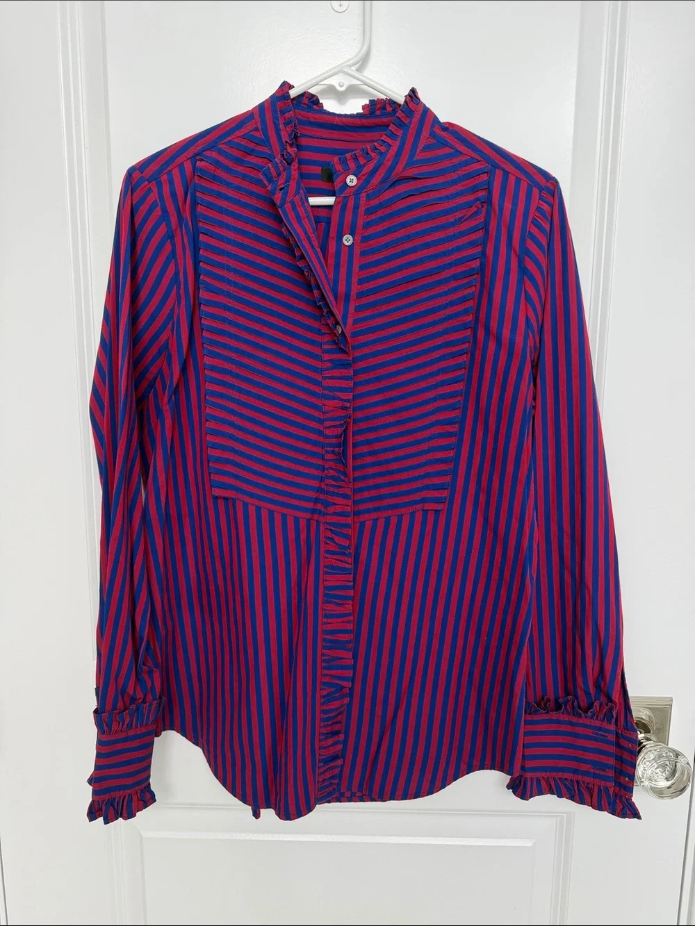 J. Crew Red and Blue Striped Long-Sleeve Blouse